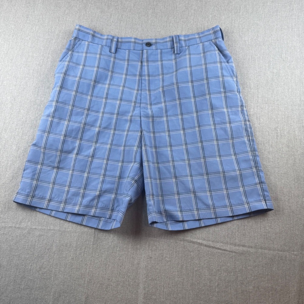 IZOD Golf Shorts‎ Mens 34 Blue Plaid Flat Front Performance Stretch Casual